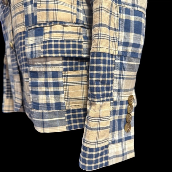 Madras Plaid Women's Jacket in Blue and Cream - Picture 4 of 7